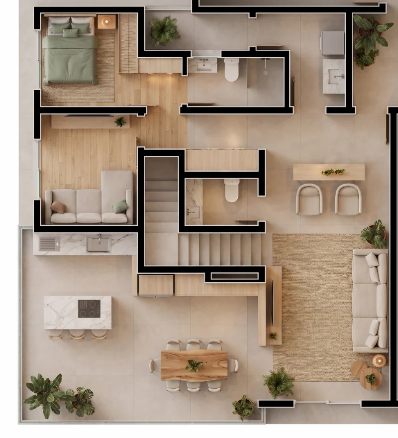 Planta baixa do pavimento inferior da cobertura duplex