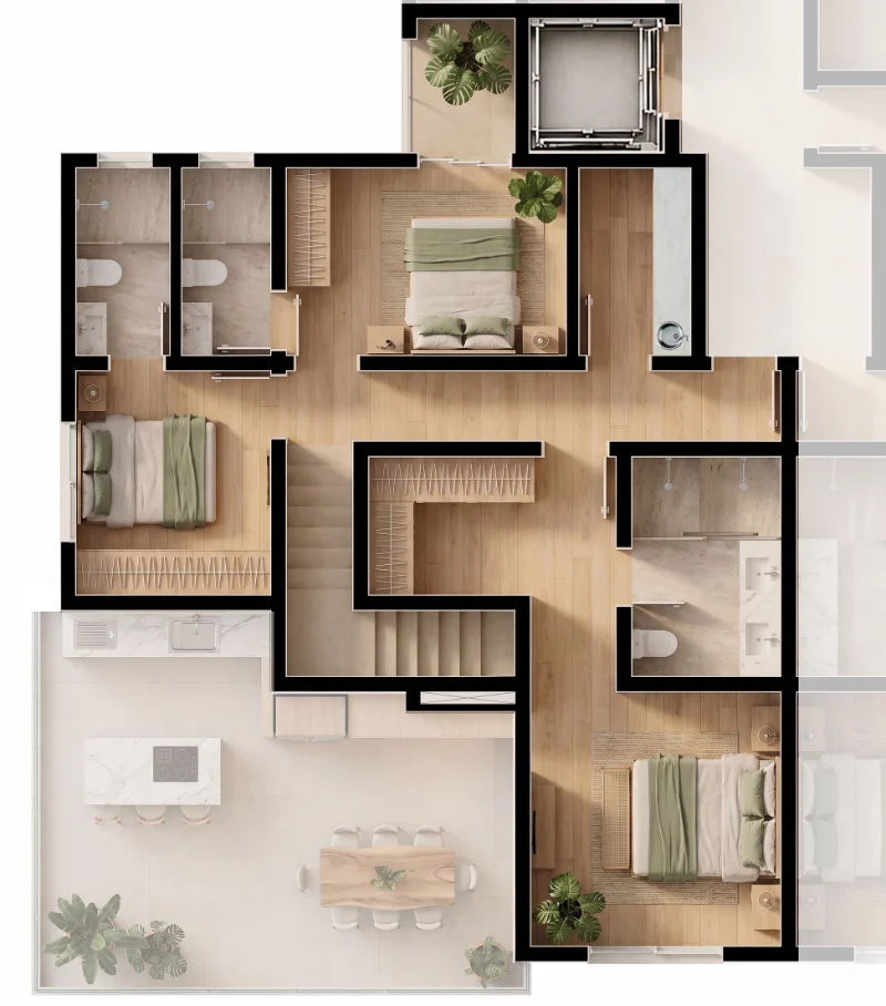 Planta baixa do pavimento superior da cobertura duplex